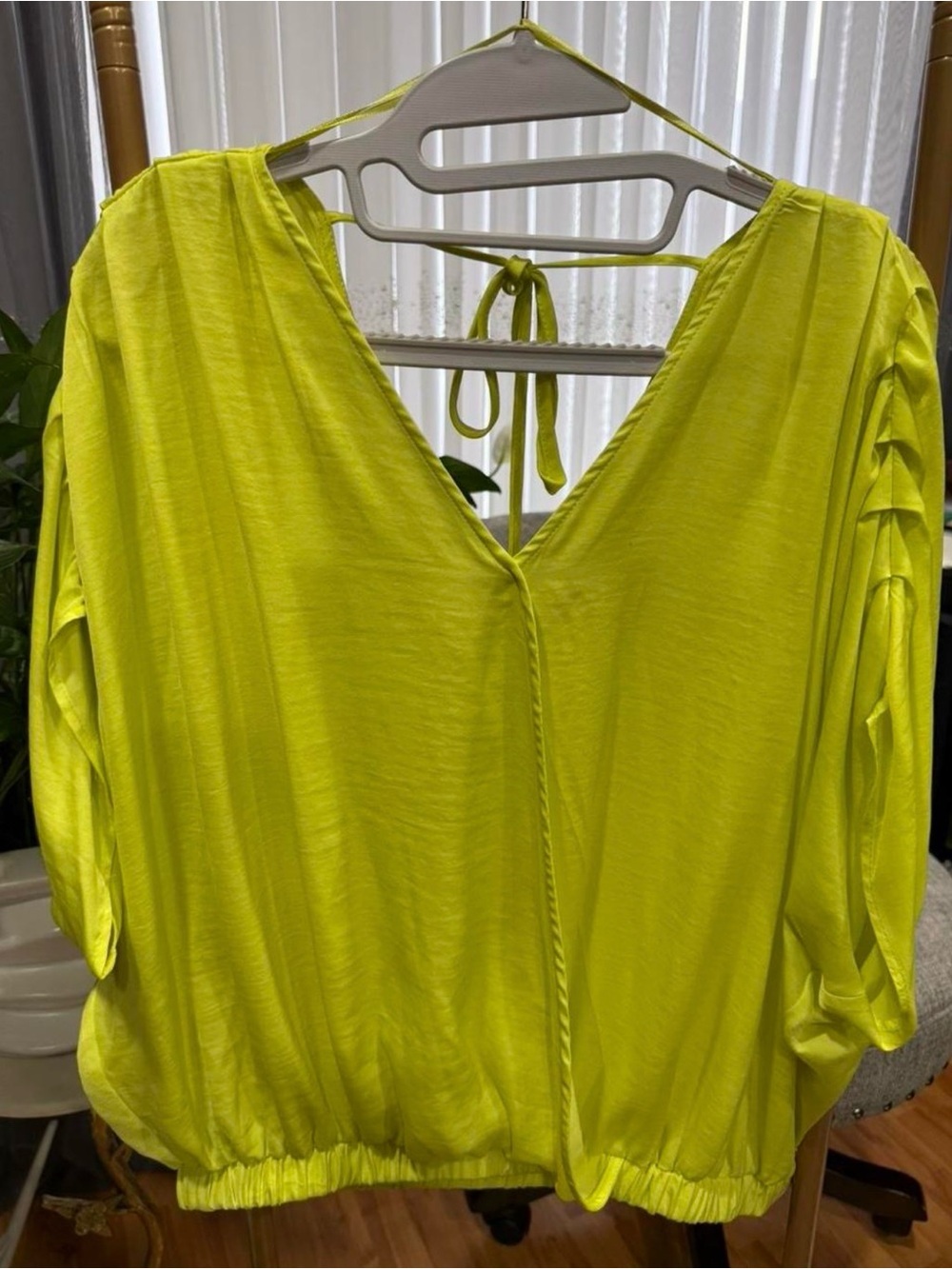Vince Camuto Neon Yellow V-Neck Tie-Back Blouse